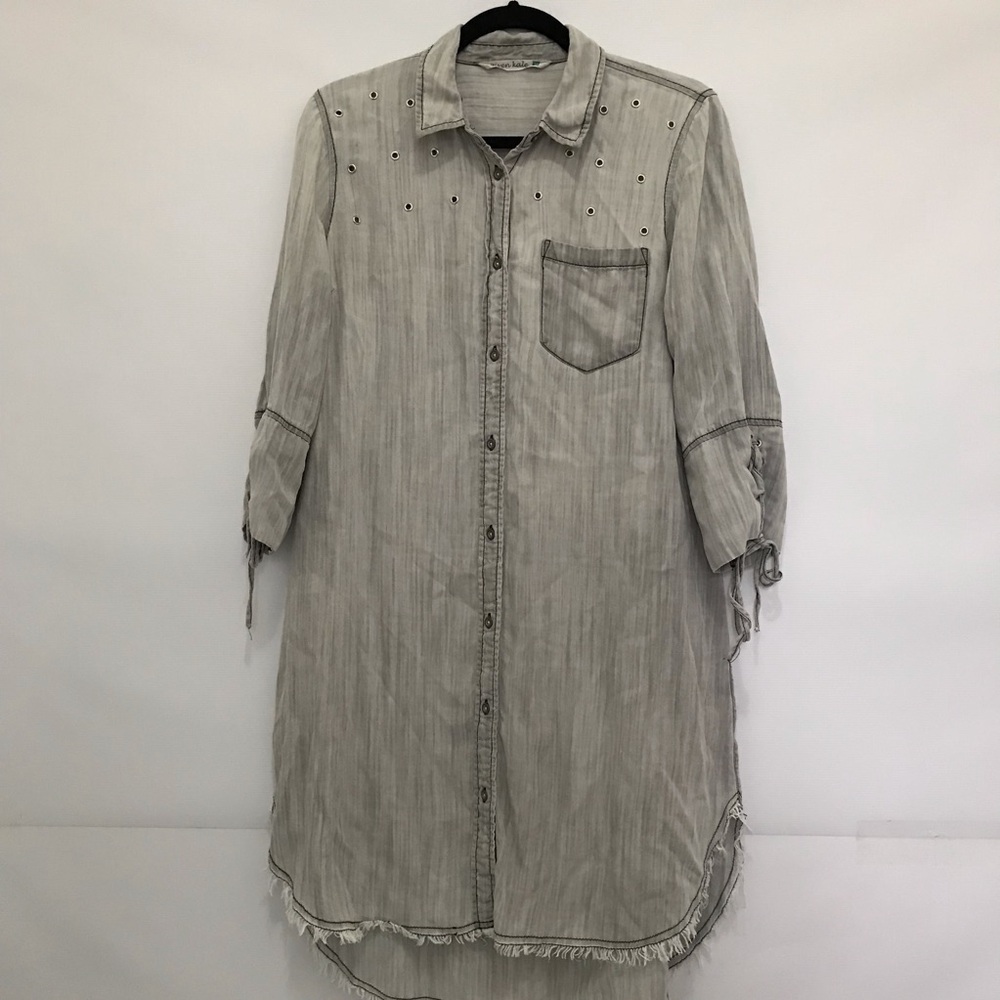 Given Kale Gray Button-Up Long Shirt Dress Size M